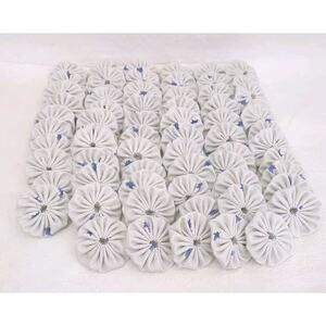 65 Fabric Yo Yos 2 1/4" Cotton White w Blue Stripes Leaves Crafts Blanket  Quilt